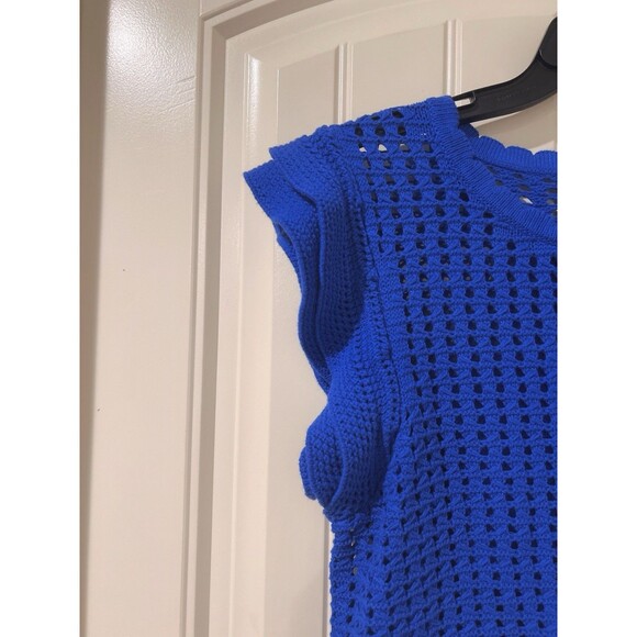 GAP Women’s Royal Blue Flutter Sleeve Cotton Crochet Sweater Top Size Small NWOT - Picture 7 of 10